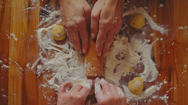 hands preparing dough on table